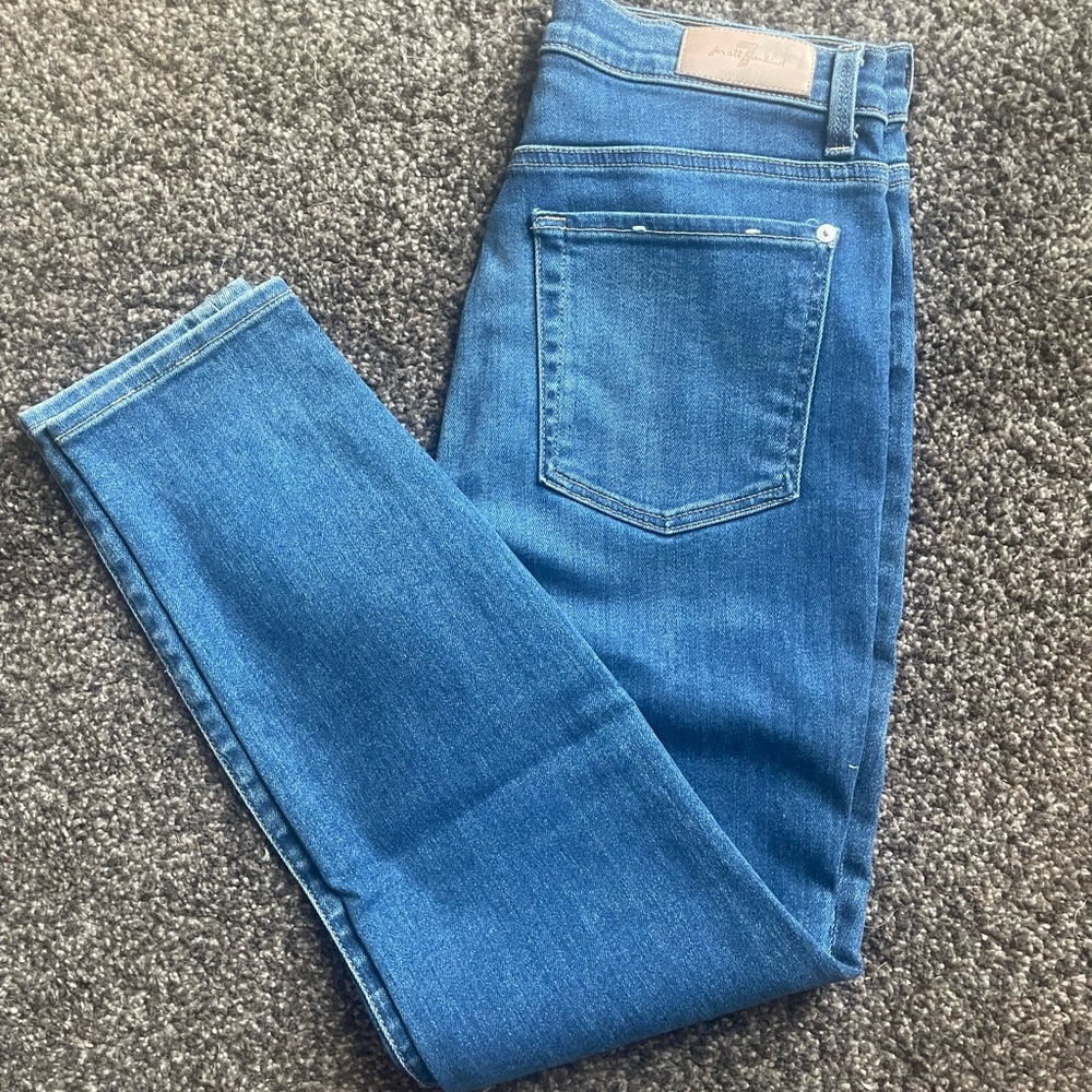 7 For All Mankind The High Waist Skinny Ankle Jeans Medium Wash Blue Size 28